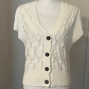 Ryegrass Short Sleeve Button Up V-Neck Crochet Top/Sweater Size M